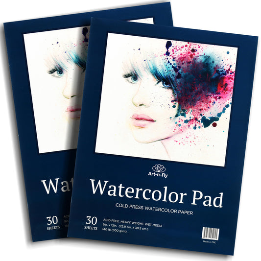 Watercolor Paper Pad 9X12" 2 pack- Cold Press Water Color Sketchbook Pad 30 Sheets 140 lb for Art Painting, Drawing, Wet & Mixed Media - Water Coloring Paint Paper for Artist & Kids