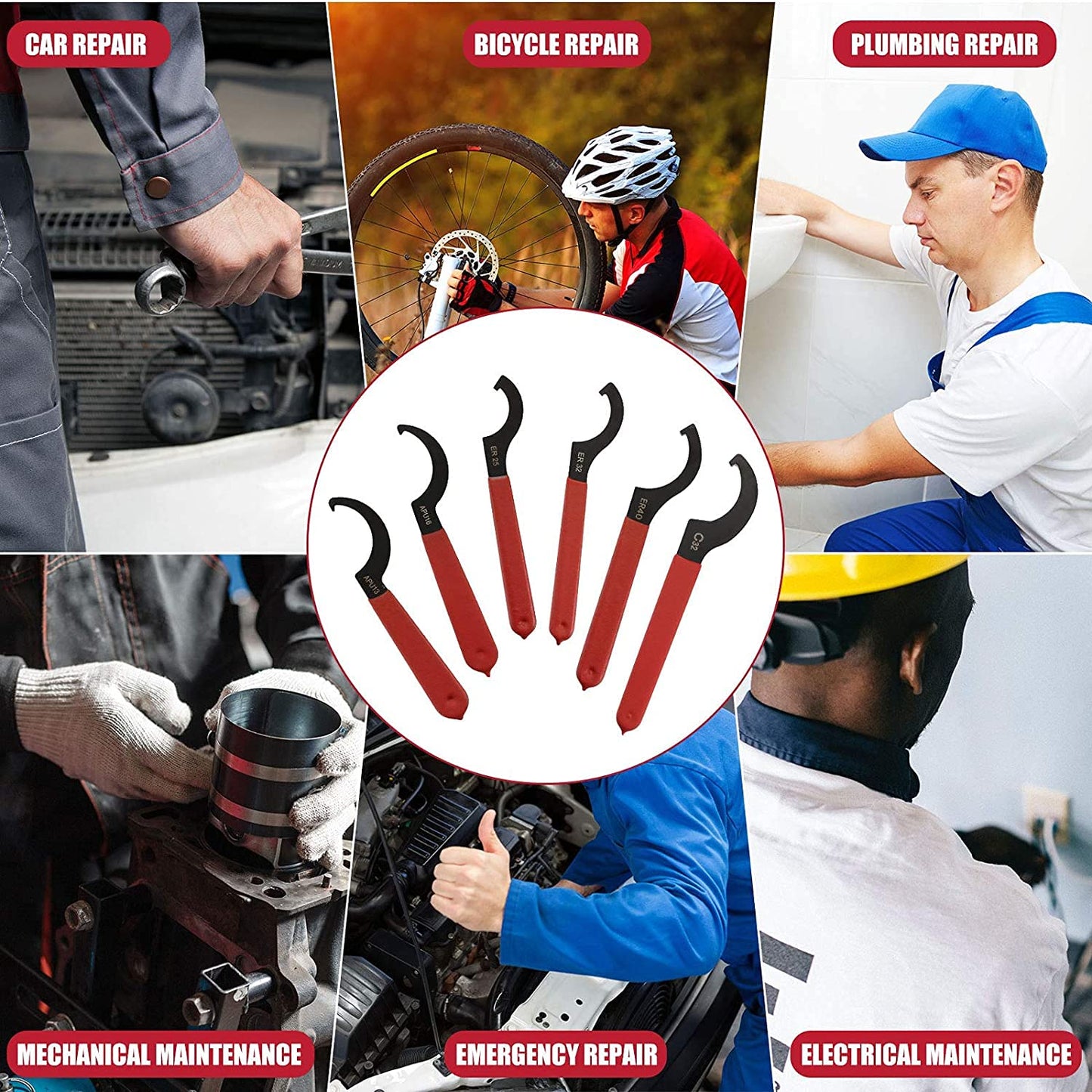 Coilover Adjustable Spanners, 6 Pieces Adjustable Hook Wrenches Tools Coilover Wrench Steel Spanner for Coilover System