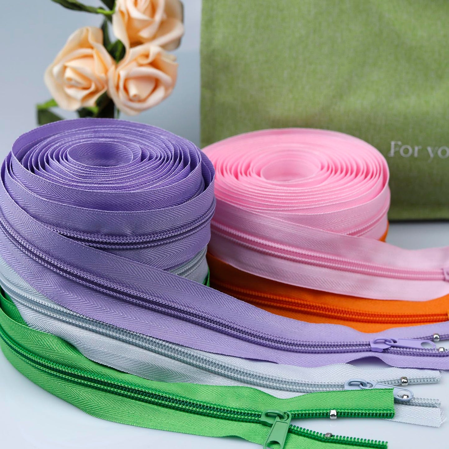 #5 Nylon Zipper Tape for Sewing: YZSFIRM 10 Yard Zippers by The Yard Nylon Coil Zippers for DIY Sewing Craft - Replacement Zipper Roll with 10 Bulk Metal Zipper Slider - 10 Double Zipper Slide (00 Color, #5 Zipper)