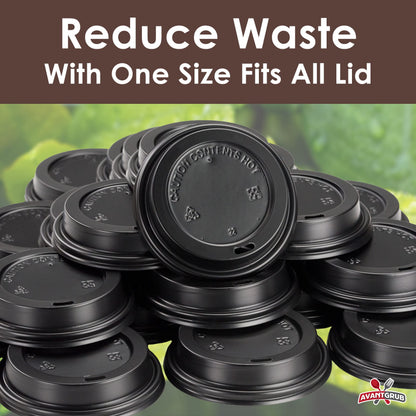 Anti-Spill, Recyclable Black Dome Lids, 100 Pk. Coffee Cup Lid for Portable Drinks. 3.45" Diameter, Fits 10, 12, 16, 20oz Disposable Paper Cups. Domed Plastic Covers for Takeout Tea, Espresso or Latte