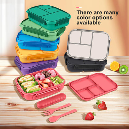 Amathley Lunch Box Kids,Bento Box Adult Lunch Box,Leakproof Lunch Containers for Adults/Kids/Toddler,1200ML-4 Compartments bento Lunch Box with Utensil,Microwave & Dishwasher Safe (Pink Berry)