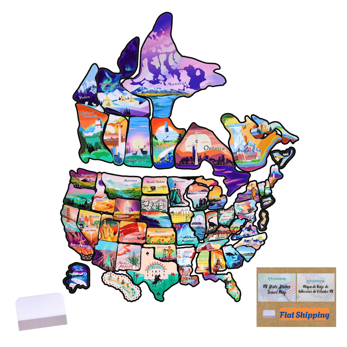 ACIMONE RV State Travel Map Sticker, 11 ⅘“ x 15 ¾” Visited States & Provinces Sticker Decals for Outdoors & Indoors- Road Trip Map of USA & Canada - Waterproof, Fade-Resistant, for Door or Wall