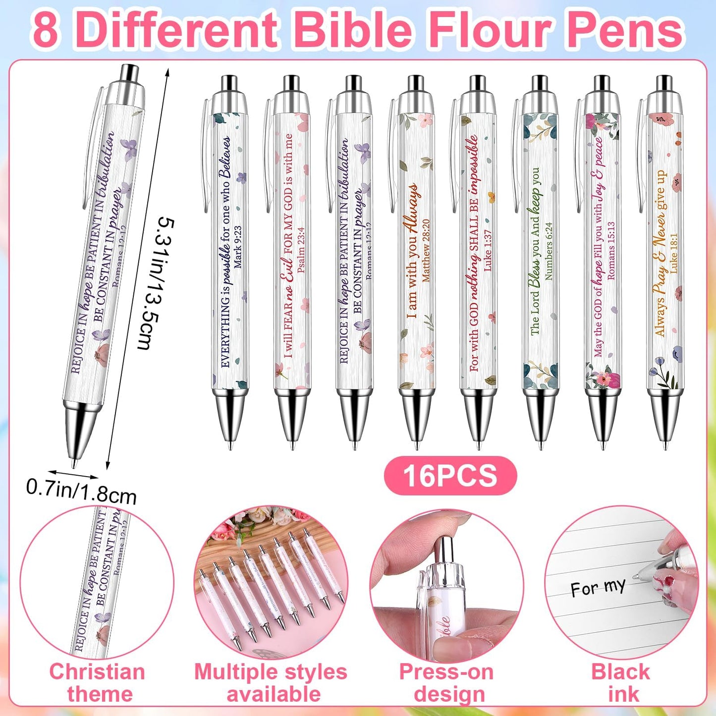 32 Pcs Flower Bible Verse Ballpoint Pens Notebooks Set Christian Gifts Bulk for Women Men Religious Gift Notepad Ink Pen Inspirational Church Party Favors for Colleague Coworker Office School Supplies