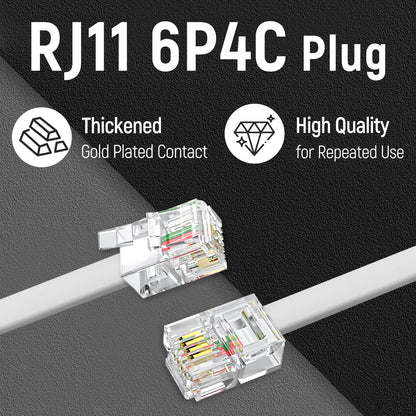 Uvital 100 Feet White Phone Extension Line Cord, Standard RJ11 6P4C Telephone Cable Wire, Landline Phone Wire for Telephone, Modem, Fax Machine