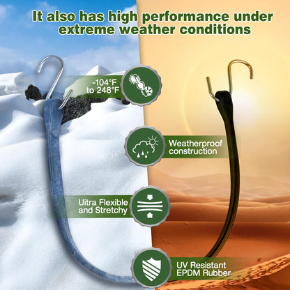 Bungee Cords with Hooks (10 Pack) Heavy Duty Outdoor Rubber Tarp Straps in 10", 15", 21", 31" Sizes, Crimped S Hooks for Securing Cargo, Bikes, Camping Gear, Luggage - Max Stretch 1.5X, Load 180 lbs