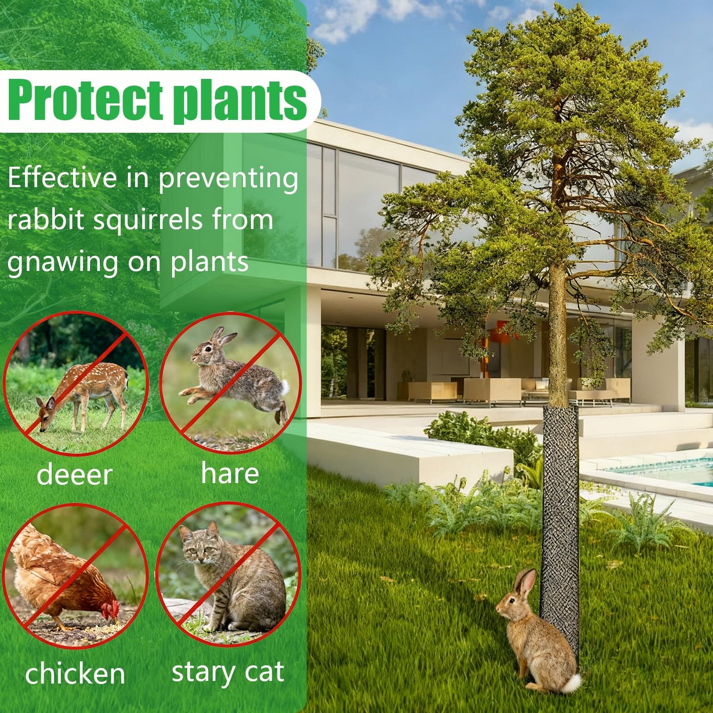 20 Ft Mesh Tree Guard Trunk Protectors with 100 Pcs Fixed Straps,Tree Bark Protector Flexible Net Tree Guard, Plant Protectors for Poultry Dog Rabbit Barrier Fence Netting for Garden Yard
