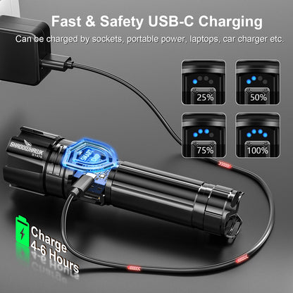 Shadowhawk Flashlight Rechargeable 1000000lm Flash Light Led flashlights high lumens, Super Bright Flashlight Tactical, XHP70.2 Powerful Flashlight USB,Waterproof Lampe de poche for Camping Emergency