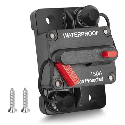 RED WOLF 150A Amp Marine Circuit Breaker Fuse Holder with Manual Reset Waterproof 12V- 48V DC for Boat Trolling Motor Marine ATV Trailer Vehicles Stereo Audio Electronic Battery Solar System 150 AMP