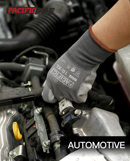 PACIFIC Work Gloves for Men and Women, Touchscreen Working Gloves, 18 Pairs Bulk Pack Mechanic Gloves, PU Coated, Mens Gardening Gloves, Lightweight, Grey, Medium