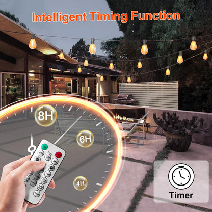 BLIATLUS 60FT Solar String Lights Outdoor Waterproof with Remote Control Solar Patio Lights 15+2 shatterproof LED Bulbs for Porch Garden Market Bistro Patio Backyard Fence