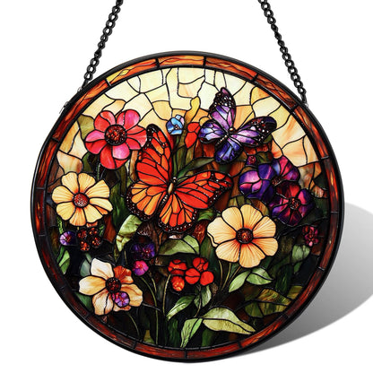 UXORSN Butterfly Faux Stained Glass Window Hanging Suncatcher 6 Inch Gifts for Mom Photo Family Portrait Handmade Sun Catcher Wall Art Home Decor for Women Garden Home Thanksgiving Christmas
