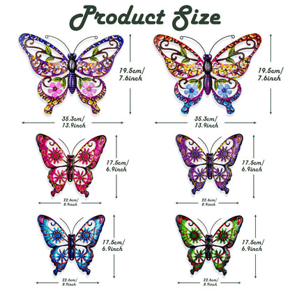 6Pcs Metal Butterfly Wall Decor, 14Inch/9Inch Outdoor Butterfly Wall Art for Fence Garden Yard Room Patio Balcony Decorations