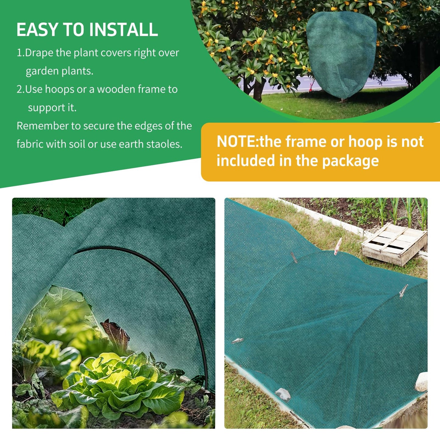 Plant Covers Freeze Protection, 10x50ft Green Frost Blanket for Winter, 1.23 oz/yd² Fabric, Premium Frost Protection Cover, Breathable Garden Row Covers for Outdoor Plants