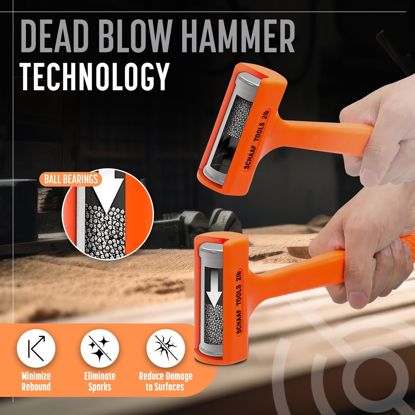 Precision Dead Blow Hammer, Small 2lb Durable Unicast Deadblow Mallet, Plastic Mallet with Comfortable Textured Grip, Non-Rebounding, Non-Marring Plastic Hammer for Automotive Work from Schaaf Tools