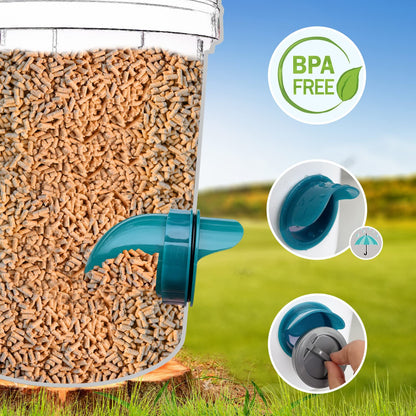 Chicken Feeders No Waste 6 Ports + Holesaw, Automatic Chicken Feeder, Rain Proof Poultry Feeder for Chickens, Duck, Geese, Birds, Quail