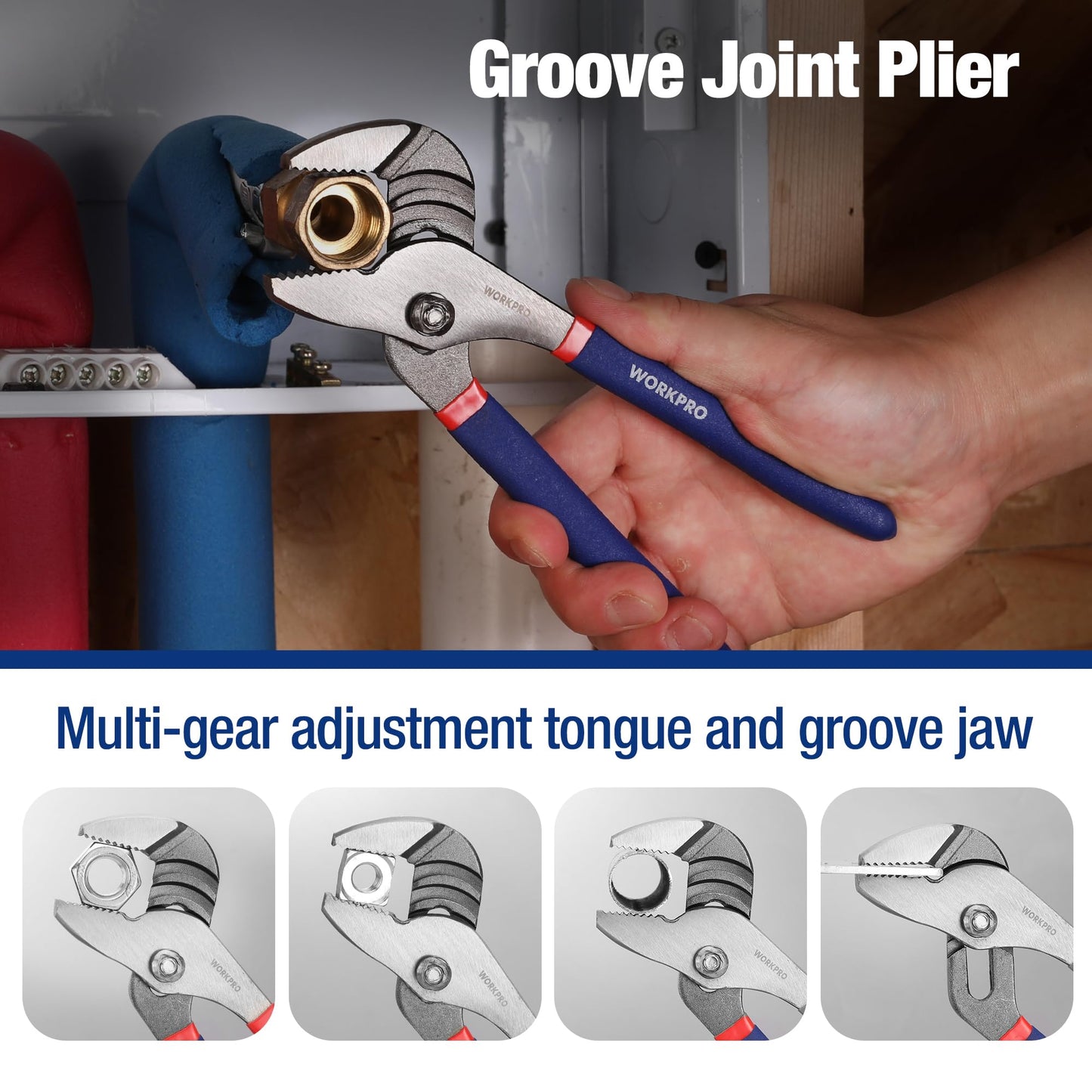 7-Piece WORKPRO Pliers Set with Groove Joint, Long Nose, Slip Joint, Linesman, and Diagonal Pliers for DIY & Home Use