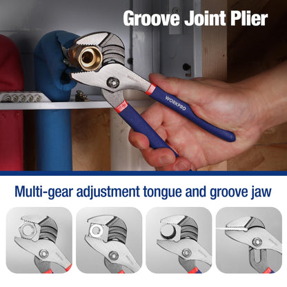 7-Piece WORKPRO Pliers Set with Groove Joint, Long Nose, Slip Joint, Linesman, and Diagonal Pliers for DIY & Home Use