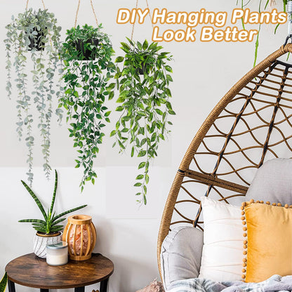 Artificial Hanging Plants 3Pcs Potted Greenery Decor - Grey Eucalyptus Mandala Snow Pea Vine in Pot Plants for Office Farmhouse Home Indoor Outdoor Decor(2 Greens+1 Greying White)