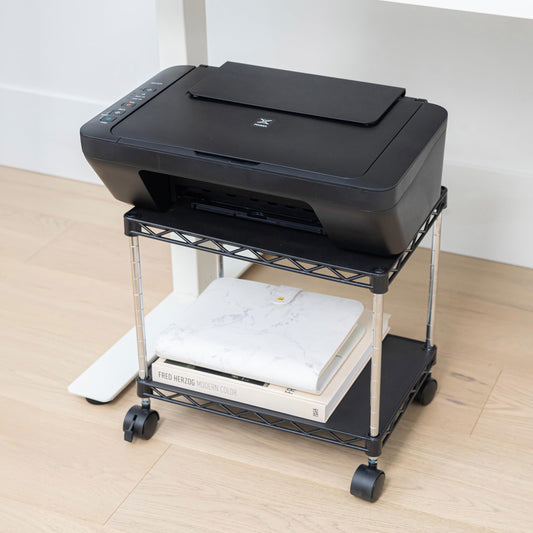 ZBRANDS Under Desk Printer Stand with Storage 15" x 10.6", Printer Cart, Small Printer Stand With Wheels, Small Printer Table For Home Office, Heavy Duty Low Rolling Cart, (Mini, Black)