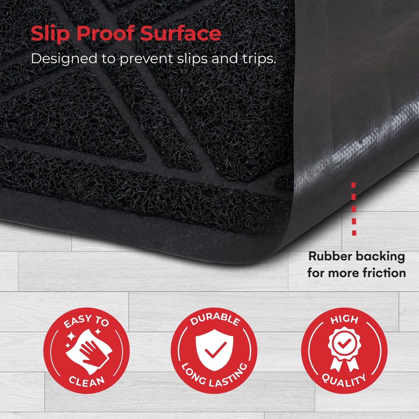Waterproof Door Mat - SlipToGrip 42 x 35 Inches, No-Slip, Durable, Washable, Black Floor Mat - Plaid Entrance Rug for Front Door, Patio, Garage - Absorbs Dirt and Moisture - Indoor and Outdoor Rug