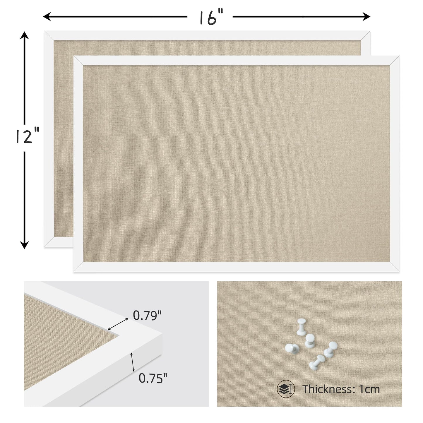 Yunihome 12x16 Inch (2-Pack) Cork Board for Wall Hanging with Linen, Bulletin Board with Push Pins, Mounted Memo Message Board for Home Office Decor, Dorm Room Essentials, Classroom Organization