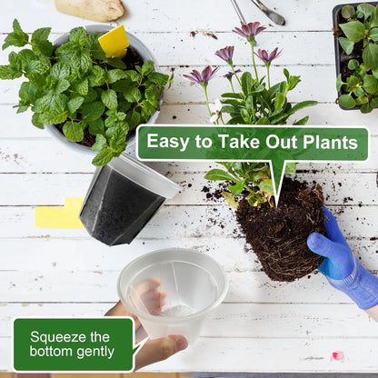 YALIOURS Clear Nursery Pots for Plants, 4/5/6/7 inch Transparent Plastic Plant Pots with Drainage Holes, 8 Pack Garden Pots Seed Starter Pots with Tray and 10pcs Plant Labels