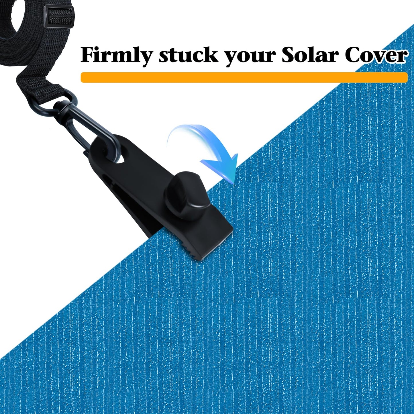 30Pcs Upgraded Adjustable Length Pool Solar Cover Reel Strap Pool Cover Reel Attachment Straps Pool Reel Strap Kit Including 10 Solar Cover Reel Blanket Straps with Hooks,10 Clamps,10 Touch Fastener