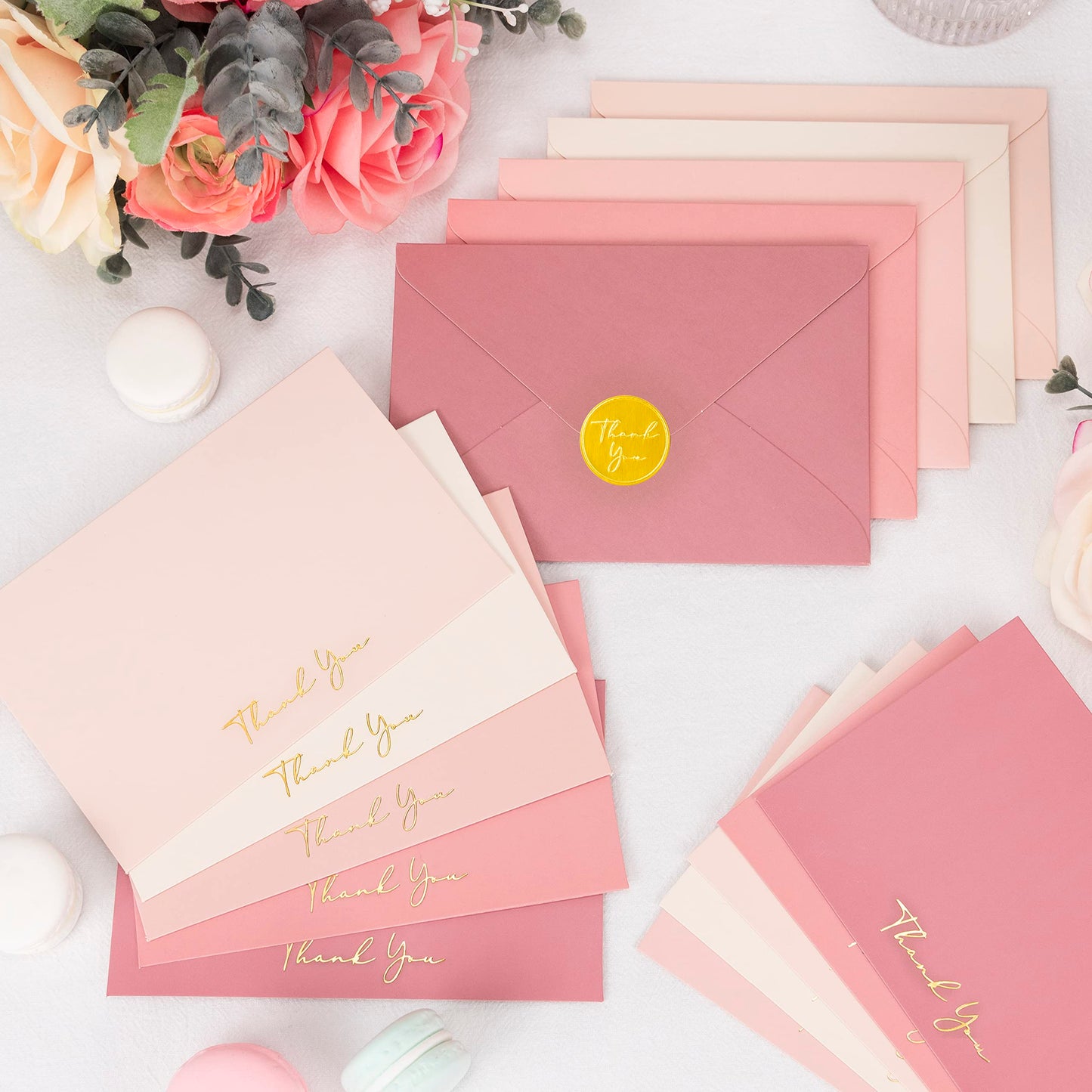 Crisky Dusty Rose Thank You Cards with Envelopes & Stickers， 50 Pack Bridal Shower Graduation Thank You Cards Small Business, Wedding Baby Shower Birthday Funeral Notes Bulk