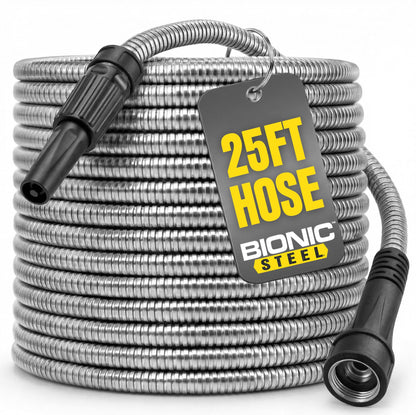 Bionic Steel Metal Garden Hose 25 Ft, Rust Proof 304 Stainless Steel Water Hose with Brass Fittings, Flexible & Heavy Duty Hose, Lightweight, Kink Free, Tuyau Arrosage - 2025 Model