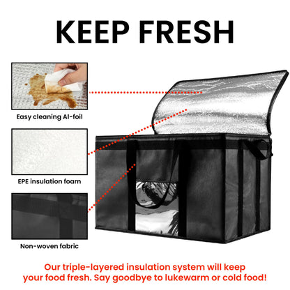 Insulated Food Delivery Bag (3XL) Grocery Cooler Bag, Thermal Pizza Delivery & Catering Tote, Heavy Duty & Foldable Food Carrier (Blue)