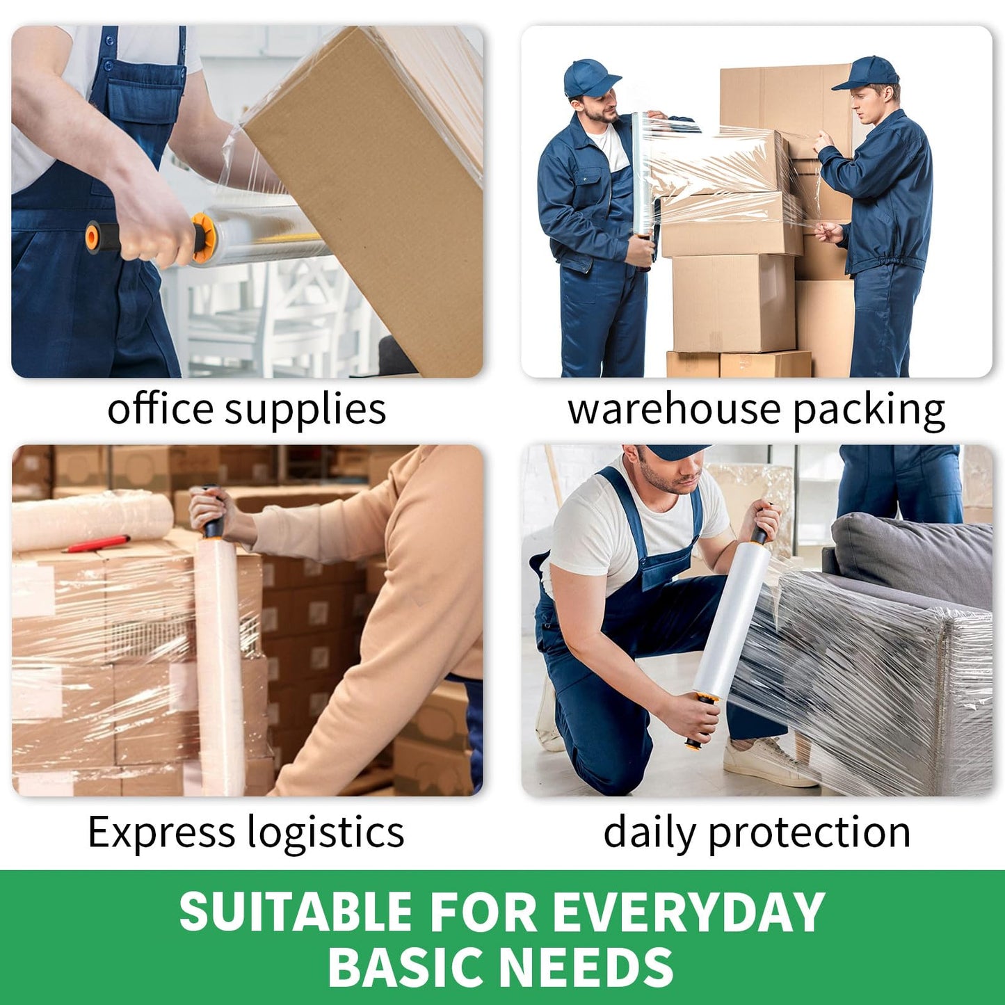 Stretch Film, HERKKA Stretch Wrap with Handles Industrial Strength, Moving Wrapping Plastic Roll, Shrink Wrap for Pallet Wrap, 15" x 1000 Feet, 1 Pack, 60 Gauge