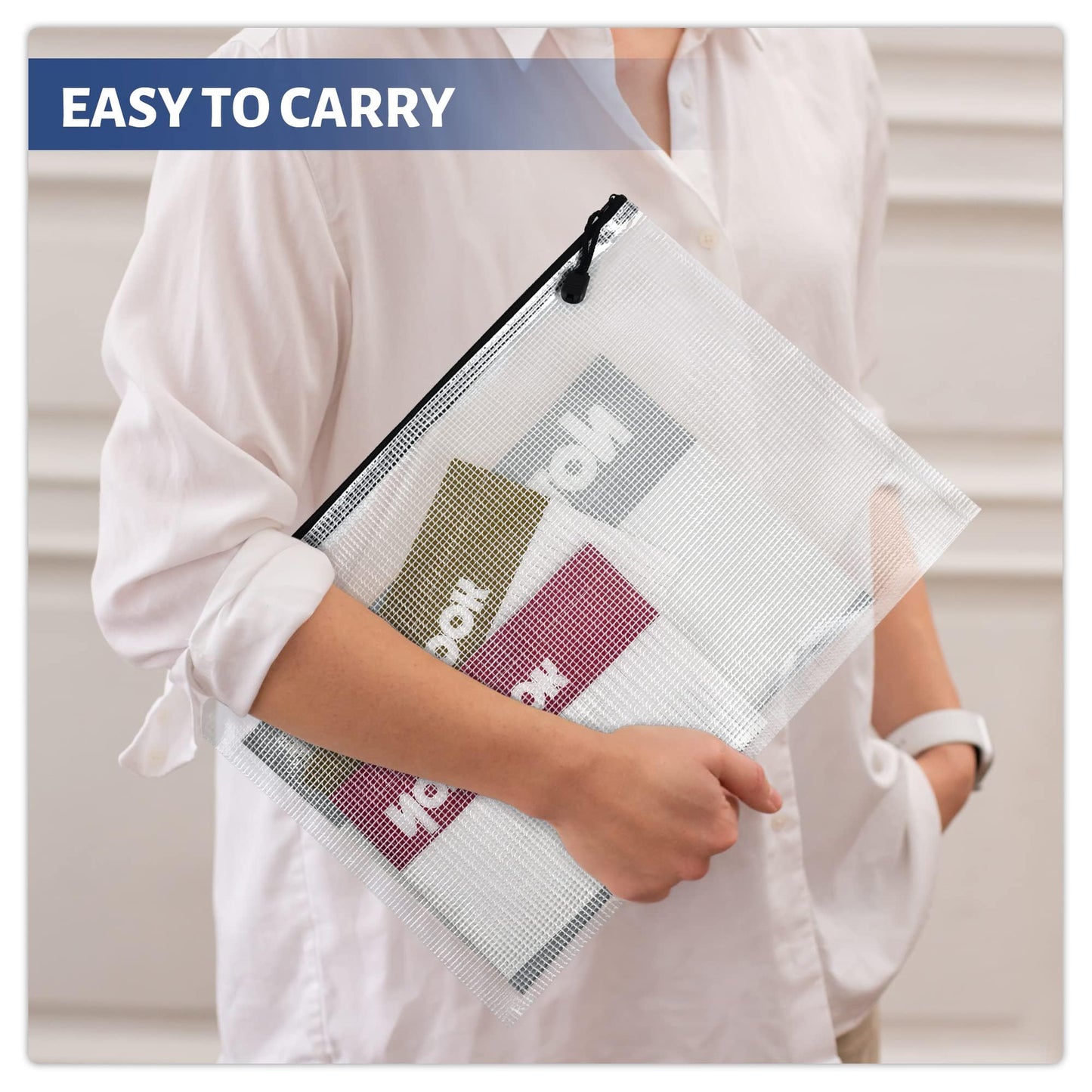 20 Pack Mesh Zipper Pouch Bags, B4 (15.1in x10.5in) Document Organizer Zipper Bags, Waterproof and Reuseable Plastic Pouches for Office, School, Travel, Puzzle Game Storage Bags.