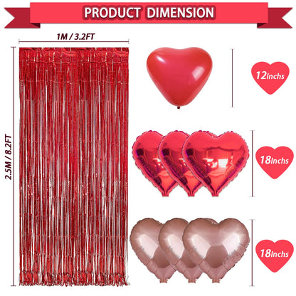 72 Pcs Valentines Day Decor Kit, Happy Anniversary Decorations - Balloon Set, 1000 Pcs Dark-Red Rose Petals, "I LOVE YOU" banner, Multi Decors For Romantic Decorations Special Night