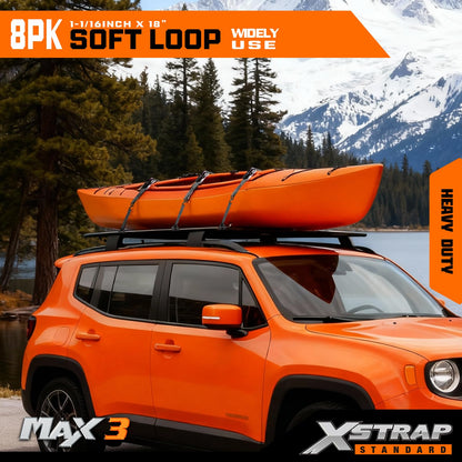 XSTRAP Standard 8PCS Soft Loop Tie-Down Straps1-1/16 x 18 inches - 3600LB Breaking Strength, Loops for Securing Trailering of Bikes, ATV, UTV, Motorcycles, Scooters, Dirt Bikes, Lawn Equipment, Blac