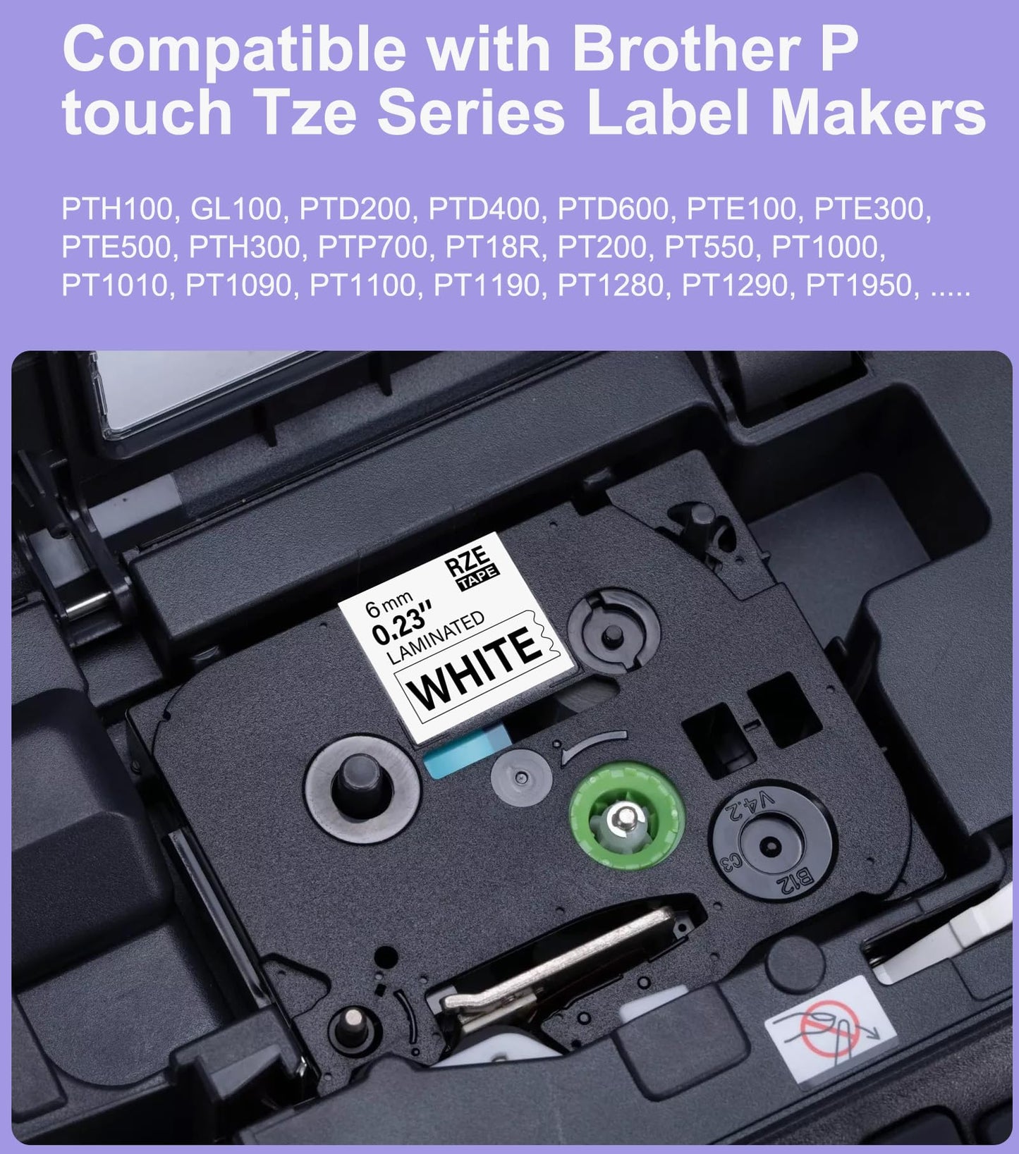 Replacement for Brother P-Touch Label Maker Tape TZe 6mm 0.23 Ribbon Laminated Compatible with Brother P Touch Tze-211 Tze-111 Tze-411 Tze-511 Tze-611 Tze-711,6 Pack