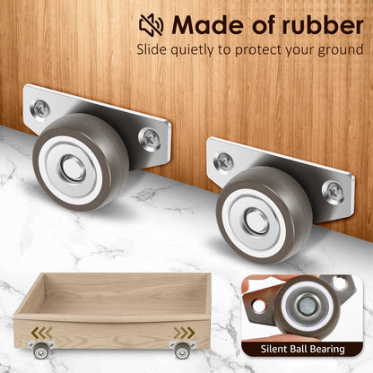 12 Pcs Side Mount Casters Wheels 1.25 Inch Non Swivel Caster Wheels No Noise Side Mounted Casters with 24 Screws for Furniture Cabinet Tables