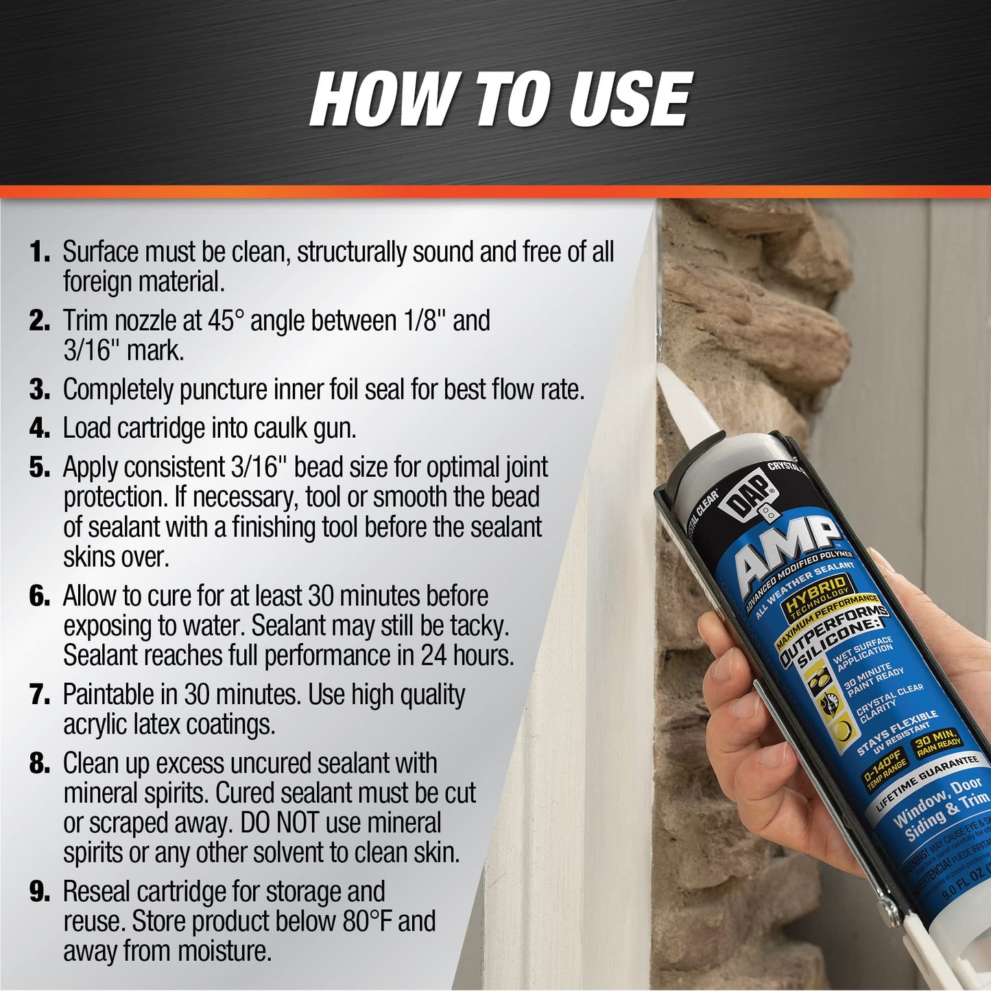 DAP AMP All Weather Window, Door and Siding Sealant, Clear, 9 Oz (7079800761)