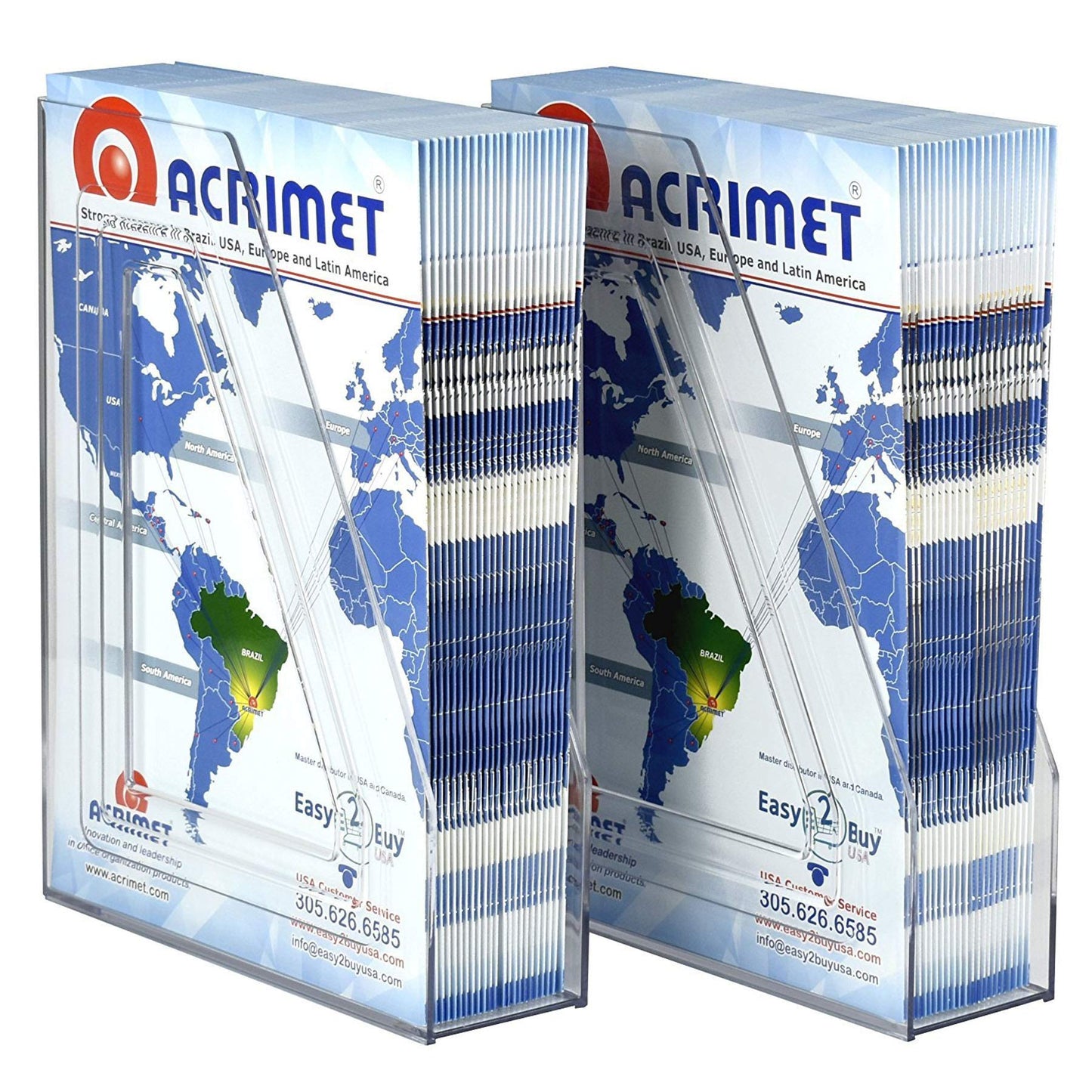 Acrimet Magazine File Holder – Vertical Rack for Documents, Folders and Mail, Durable Plastic Desk Organizer for Office & Home, Clear Crystal (2 Pack)