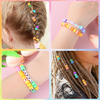 2600+pcs Pony Beads Kit Opaque Matte Rainbow Plastic Craft Multicolor Pony Beads in 18 Colors with Elastic String and Storage Box for Hair Braiding DIY Bracelet Necklace Key Chain and Jewelry Making