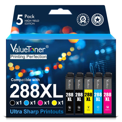 Valuetoner Remanufactured Ink Cartridge Replacement for Epson T288XL 288XL 288 XL to use with XP-430 XP-340 XP-440 XP-330 XP-434 XP-446 Printer (2 Black, 1 Cyan, 1 Magenta, 1 Yellow, 5 Pack)