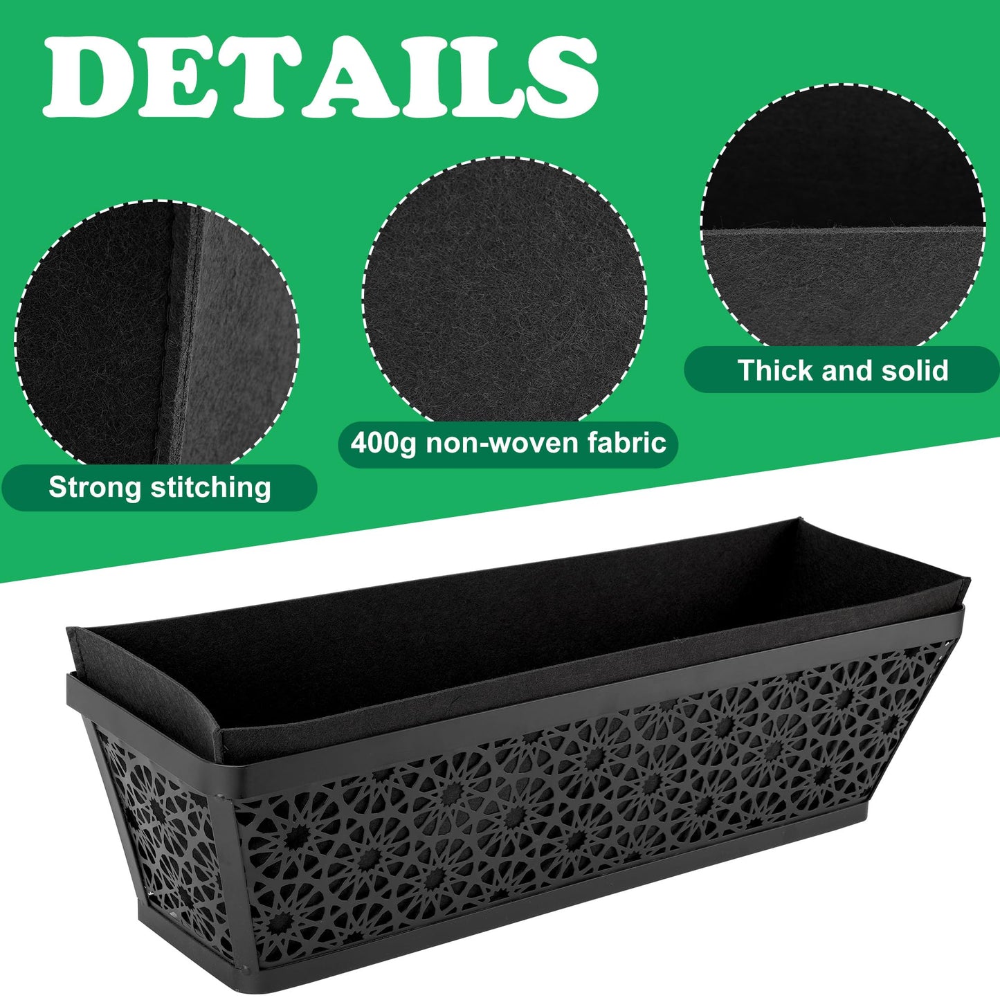 Adnee 4 Pcs 24 Inch Fabric Plant Window Box Liners-Rectangular Non-Woven Planter Basket Liner-Black Felt Flower Hanging Basket for Outdoor Garden Wall Hanging Planter Flower Vegetables