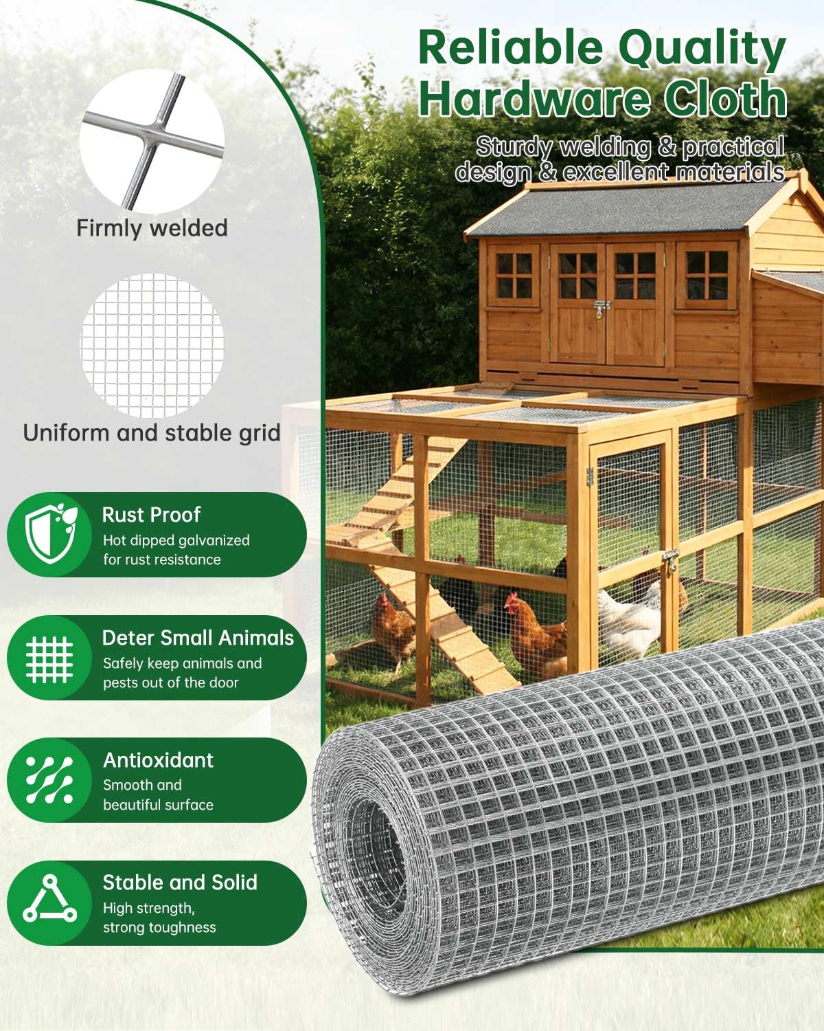 ASULUPHY 1/4 in Hardware Cloth, 16 in * 16.4 FT Chicken Wire Fencing, Hot-Dipped Galvanized After Welding Garden Plant Supports Welded Metal Chicken Wire Poultry Animal Netting Cage Screen