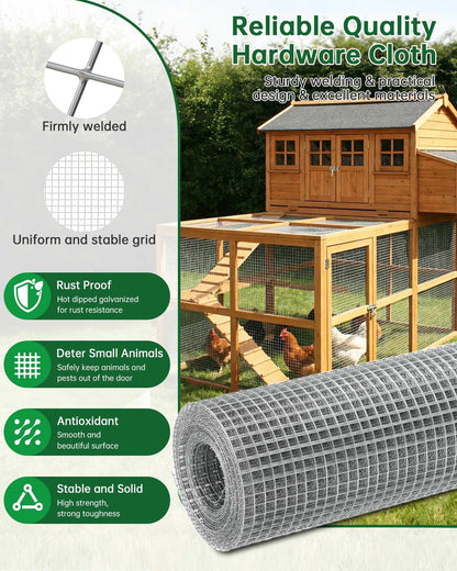 ASULUPHY 1/4 in Hardware Cloth, 16 in * 16.4 FT Chicken Wire Fencing, Hot-Dipped Galvanized After Welding Garden Plant Supports Welded Metal Chicken Wire Poultry Animal Netting Cage Screen