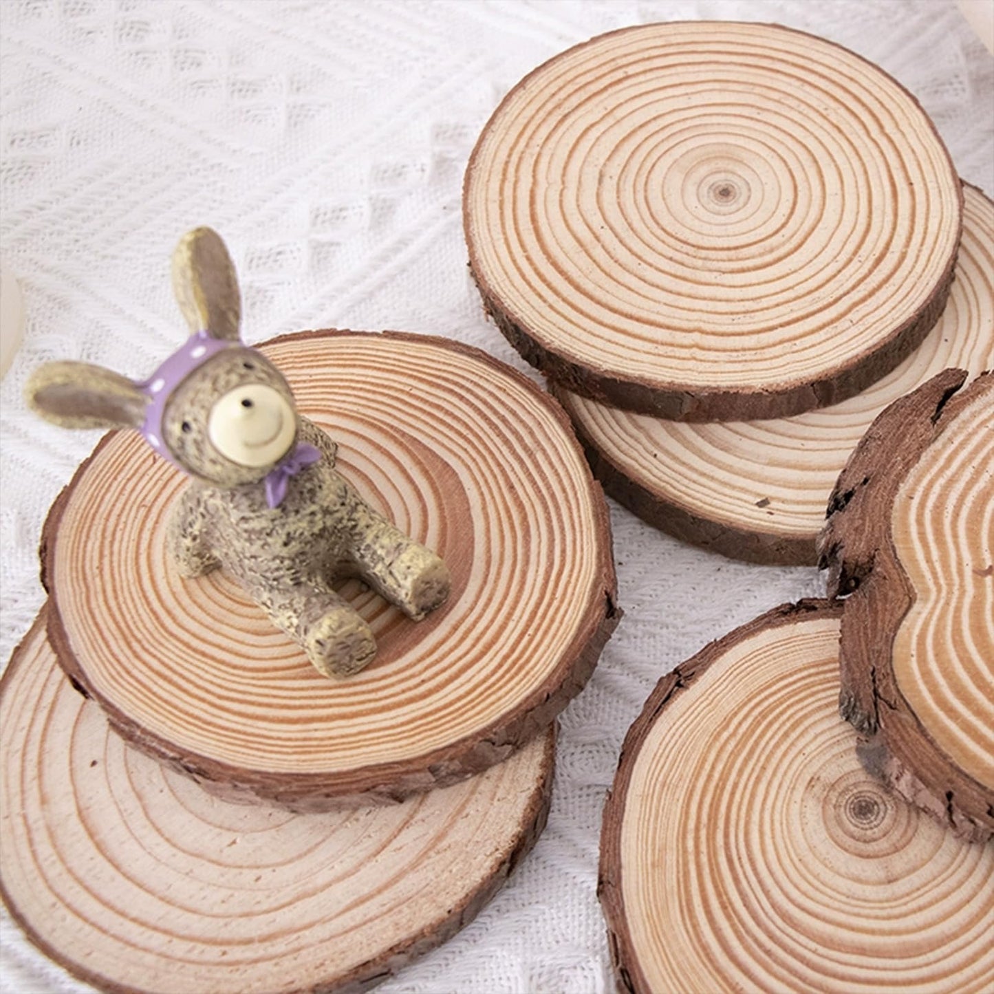 PLAZOTTA 40 Pcs Natural Wood Slices 3.5-4 Inches Unfinished Wood Craft Kit Round Discs Rustic Wedding Decoration for Arts and Crafts