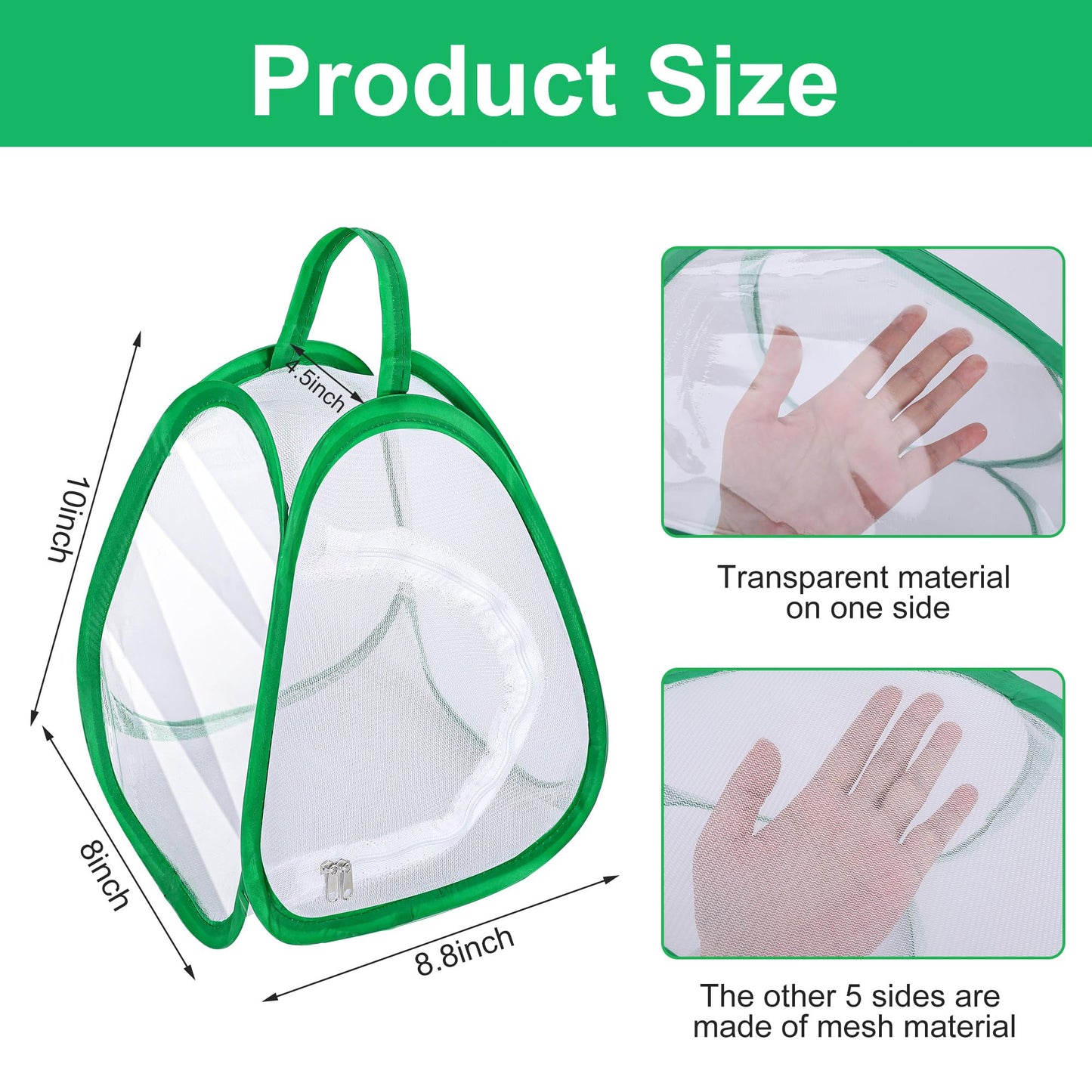 2 Pcs Mini Butterfly Habitat Cage- 10 x 8.8 x 8 Inch Collapsible Insect Mesh Cage- Portable Butterfly Net Habitat with Zipper for Transporting and Raising