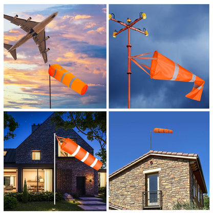 AEIMIAIDE 3PCS Windsock Wind Measurement Sock, 30 Inch Orange Airport Windsock with Reflective Belt for Outdoors Airport Farm Park + 8PCS Dual Swivel Clips for Wind Direction Measurement
