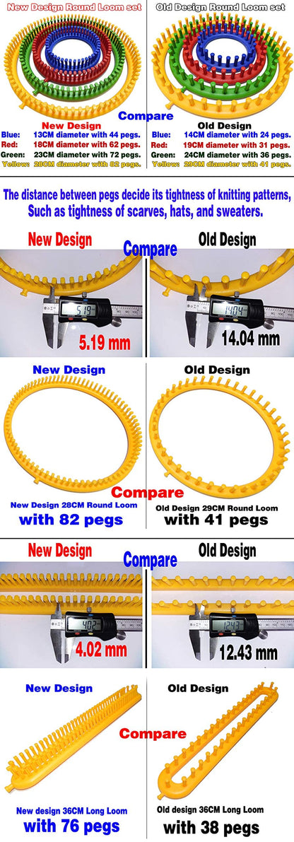 ALIMELT Round Knitting Loom Set Long Knitting Board Weave Loom Craft Yarn Kit DIY Tool Crochet Hooks Knitting Needles Hat Scarf Shawl Sweater Sock Blankets Knitter