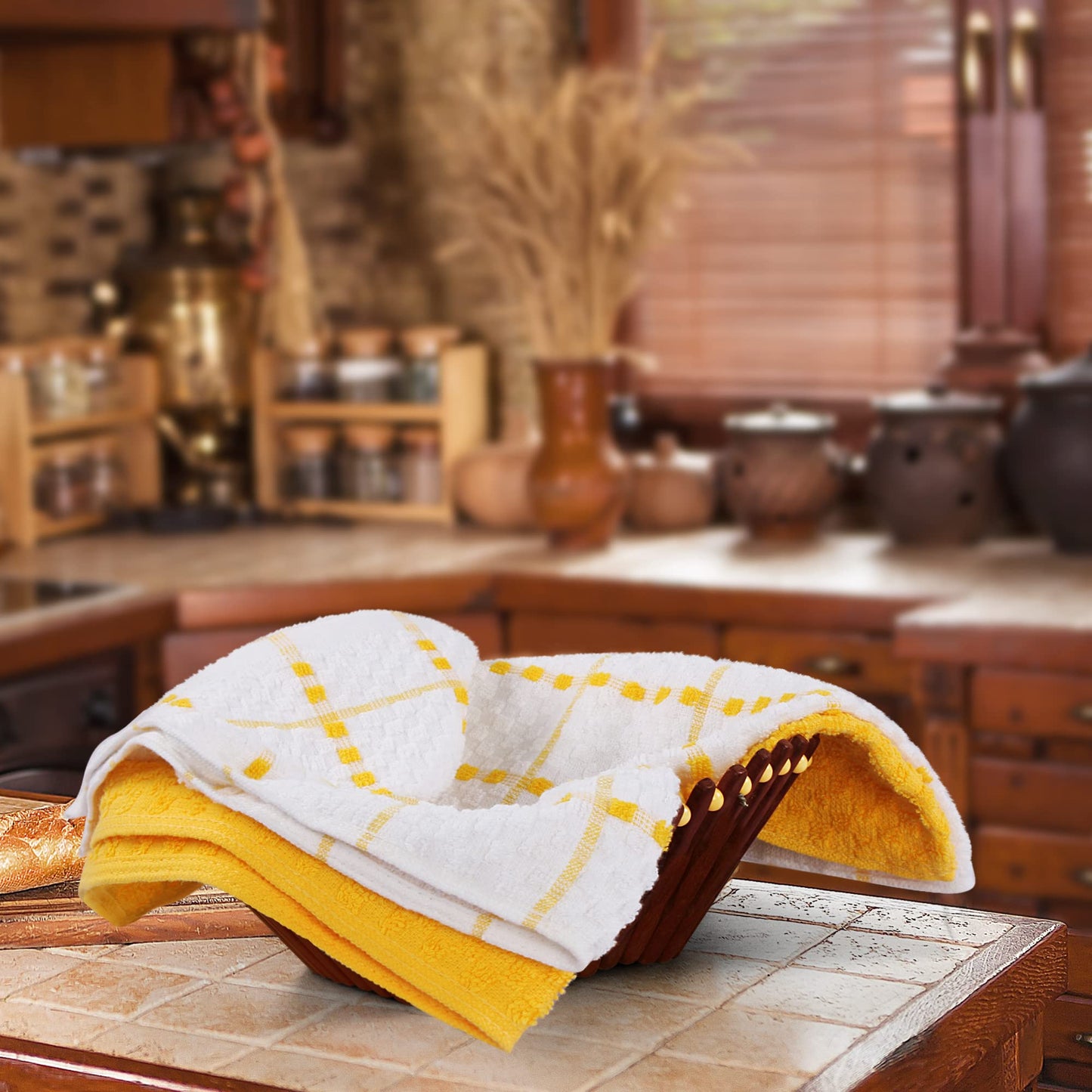 Utopia Towels Kitchen Towels, 12 Pack, 15 by 25 Inches, Dobby Weave, 100% Ring Spun Cotton, Super Soft and Absorbent Dish, Tea, and Bar Towels, Yellow
