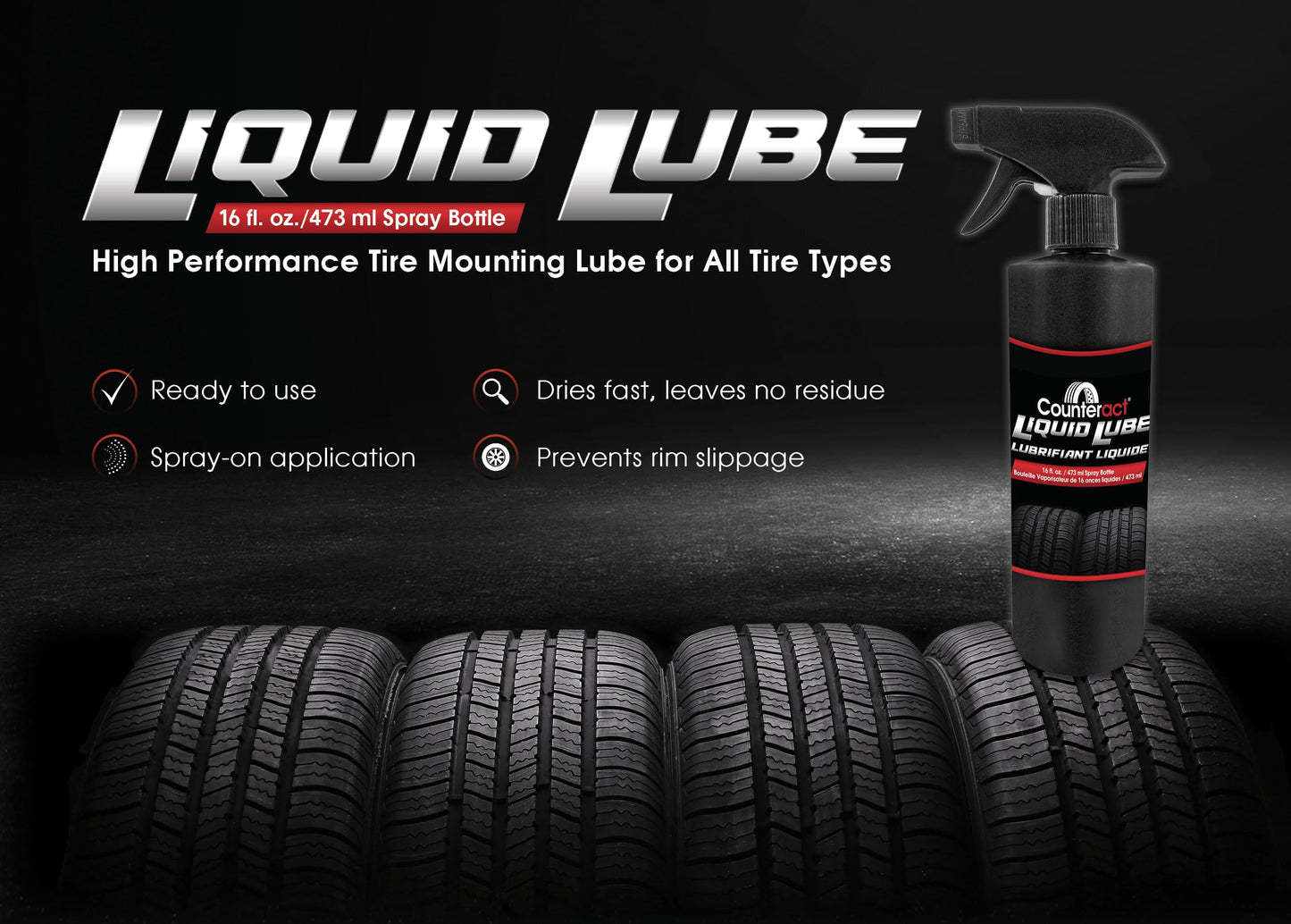 Counteract Liquid Lube - High Performance Tire Mounting Lube for All Tire Types - Spray on Application - Dries Fast, Leaves No Residue - 16oz