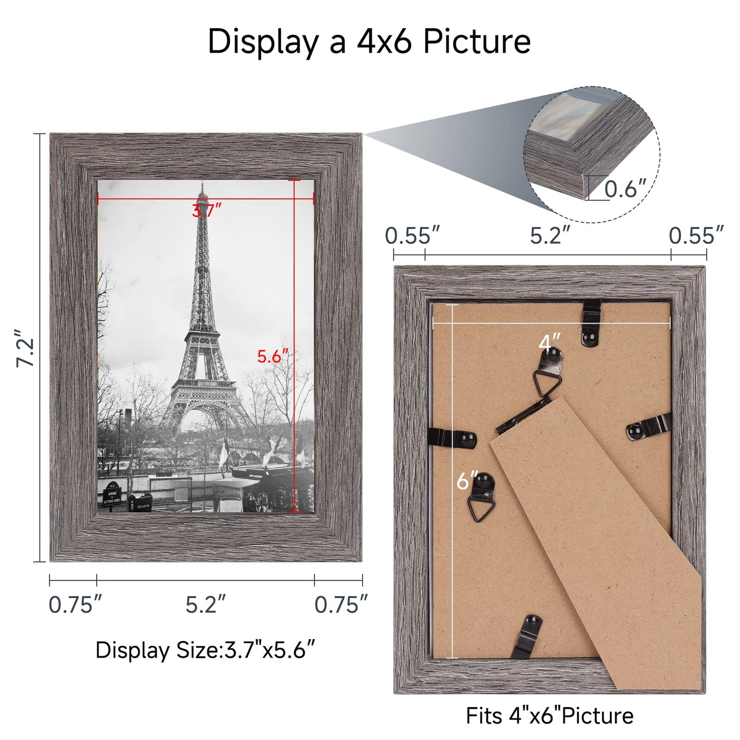 XUANLUO Picture Frames-4 Set 4x6 Picture Frame,Distressed Farmhouse Wood Pattern Photo frame,Display 4x6 Without Mat,Wall and Desktop Display Ideal for Home Decor,Multicolour